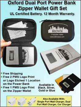 Oxford Dual Port Power Bank Zipper Wallet Gift Set